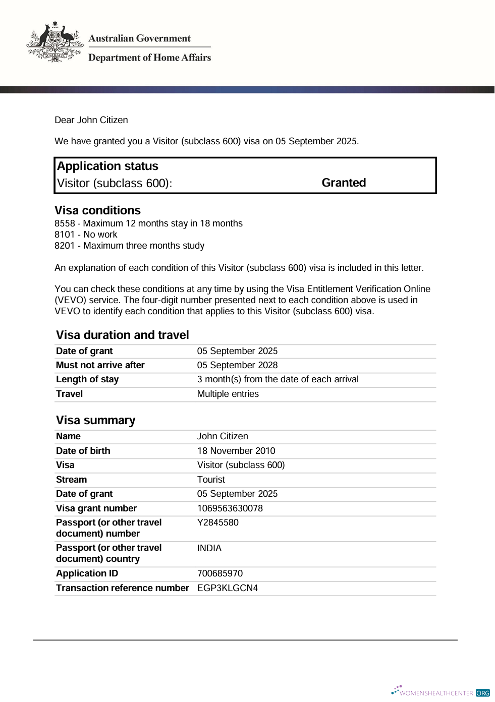 Download Australia e visa template in Word and PDF formats, version 2 Photoshop template